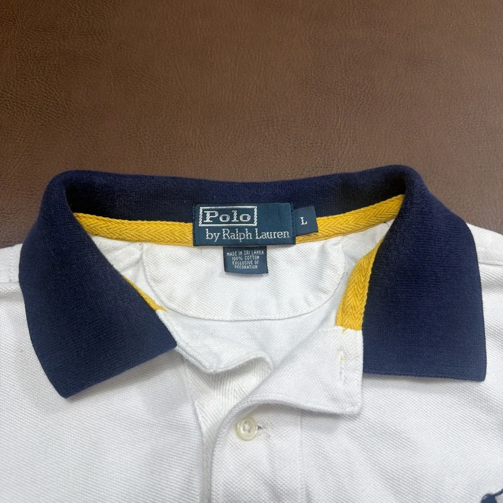 Vintage 90s Polo Ralph Lauren RUGBY Shirt Men's Large BIG PONY Embroidered White